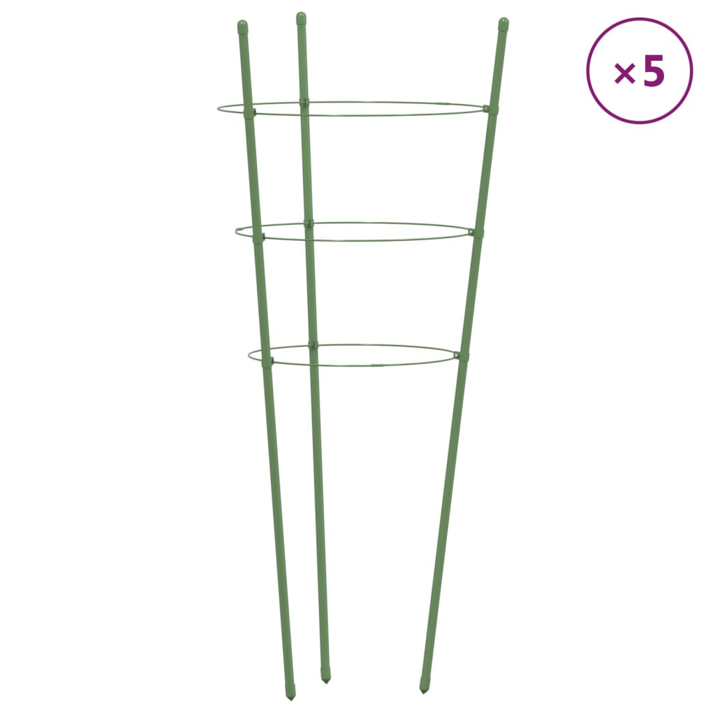 Opory pro zahradní rostliny se 3 kroužky 5 ks zelené 45 cm ocel