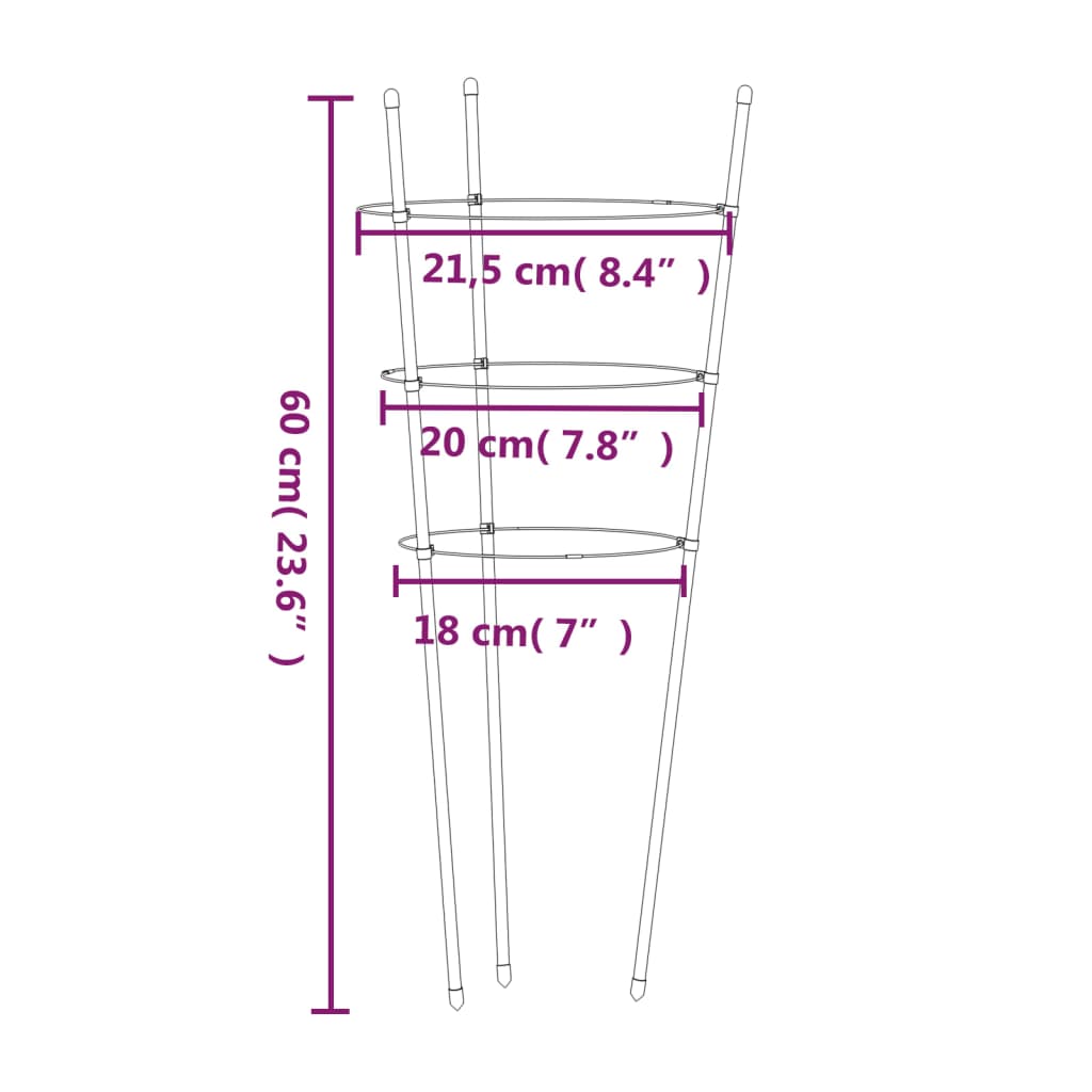 Opory pro zahradní rostliny se 3 kroužky 5 ks zelené 60 cm ocel