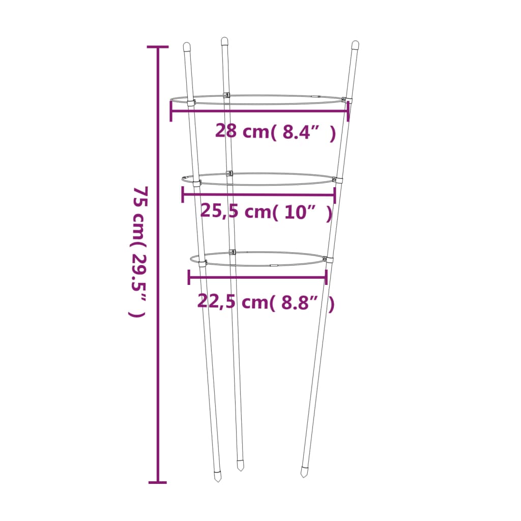 Opory pro zahradní rostliny se 3 kroužky 5 ks zelené 75 cm ocel