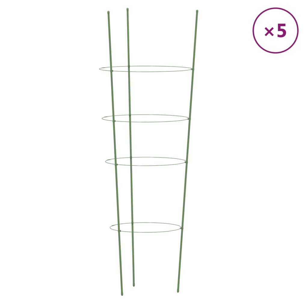 Opory pro zahradní rostliny se 4 kroužky 5 ks zelené 90 cm ocel