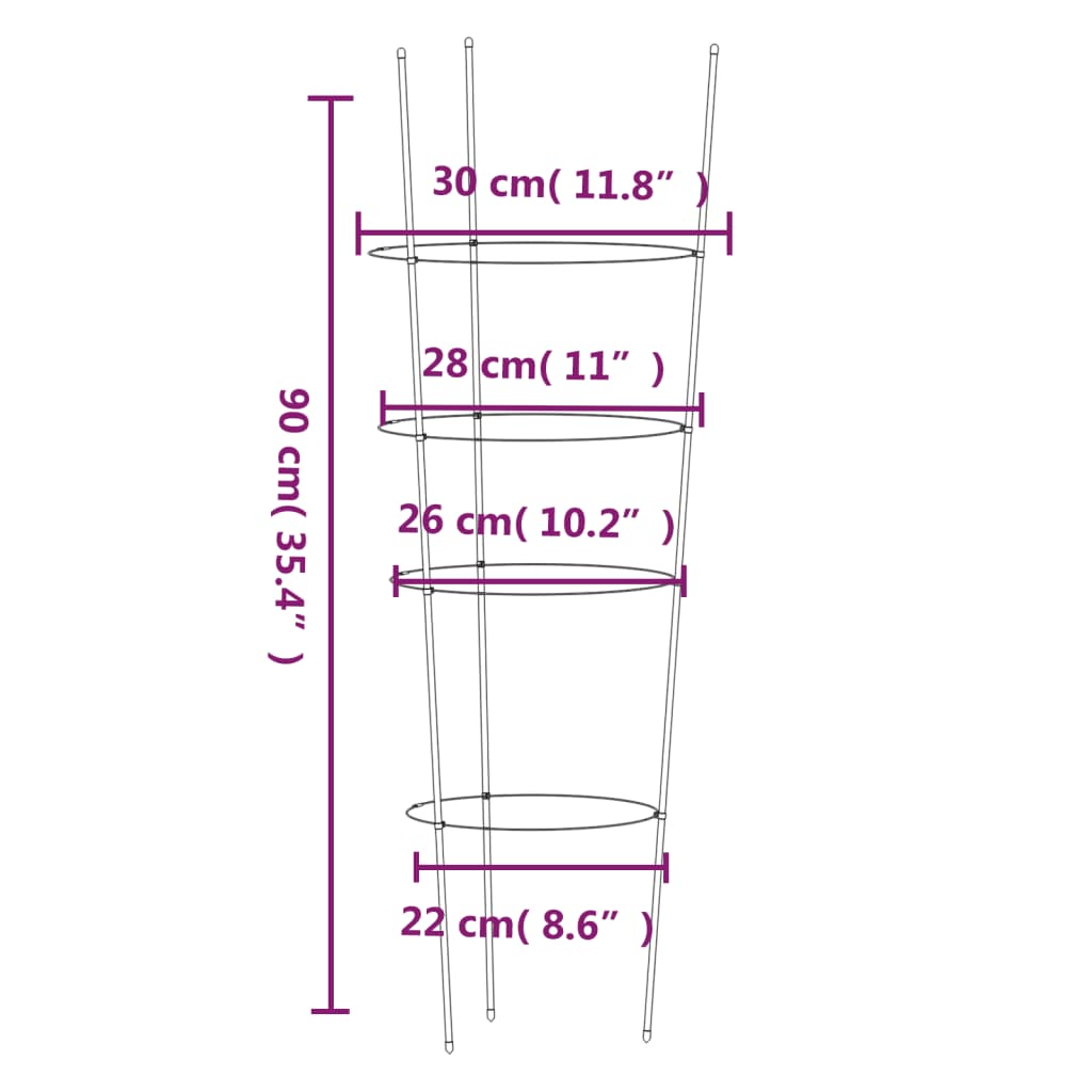 Opory pro zahradní rostliny se 4 kroužky 5 ks zelené 90 cm ocel