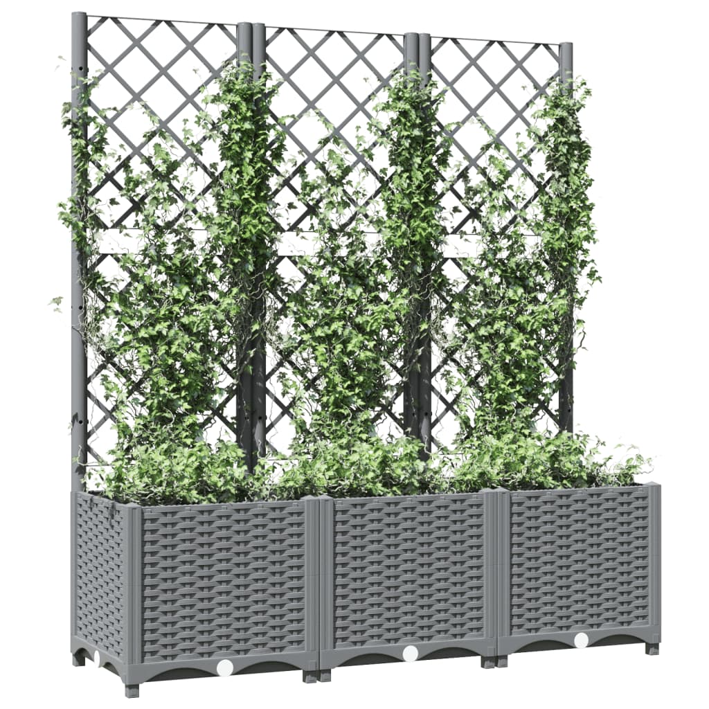 Zahradní truhlík s treláží světle šedý 120 x 40 x 136 cm PP