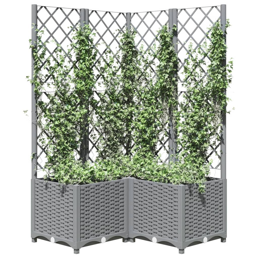 Zahradní truhlík s treláží světle šedý 80 x 80 x 136 cm PP
