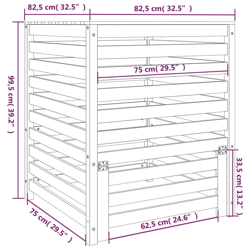 Kompostér 82,5 x 82,5 x 99,5 cm masivní borové dřevo