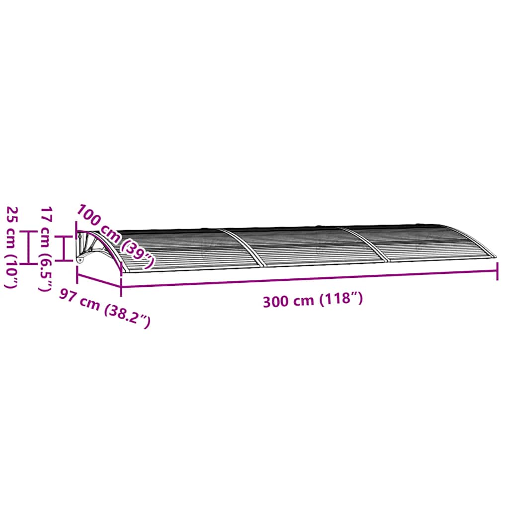 Vchodová stříška černá 300 x 100 cm polykarbonát