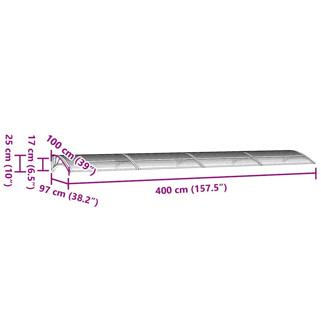 Vchodová stříška černá 400 x 100 cm polykarbonát