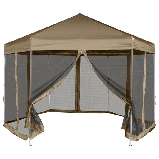 Šestihranný pop-up stan s bočnicemi 3,6 x 3,1 m taupe 220 g/m²