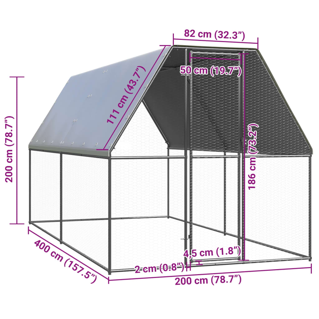 Venkovní klec pro kuřata 2x4x2 m pozinkovaná ocel