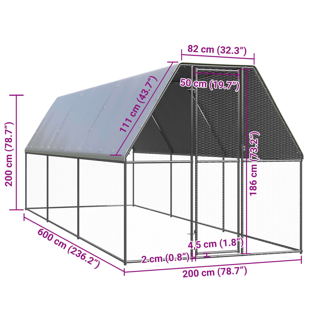 Venkovní klec pro kuřata 2 x 6 x 2 m pozinkovaná ocel