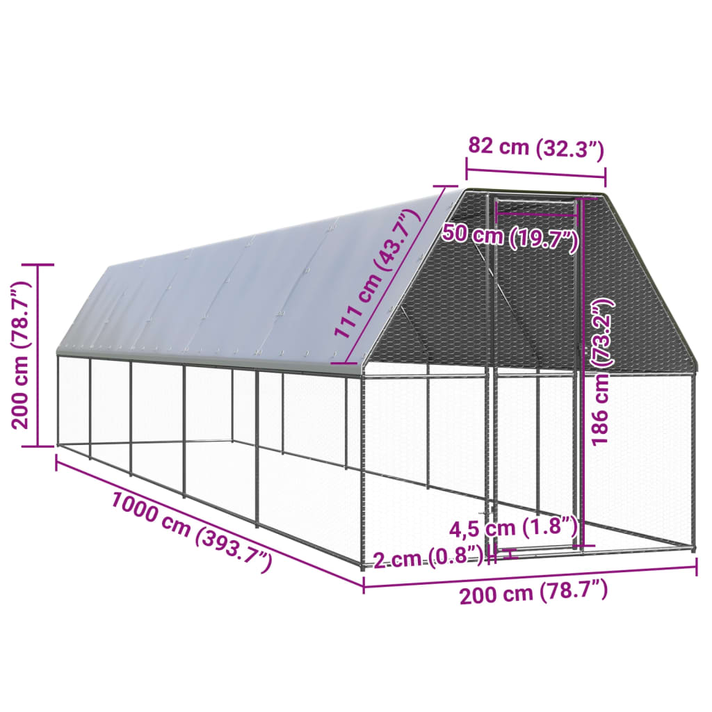 Venkovní klec pro kuřata 2x10x2 m pozinkovaná ocel
