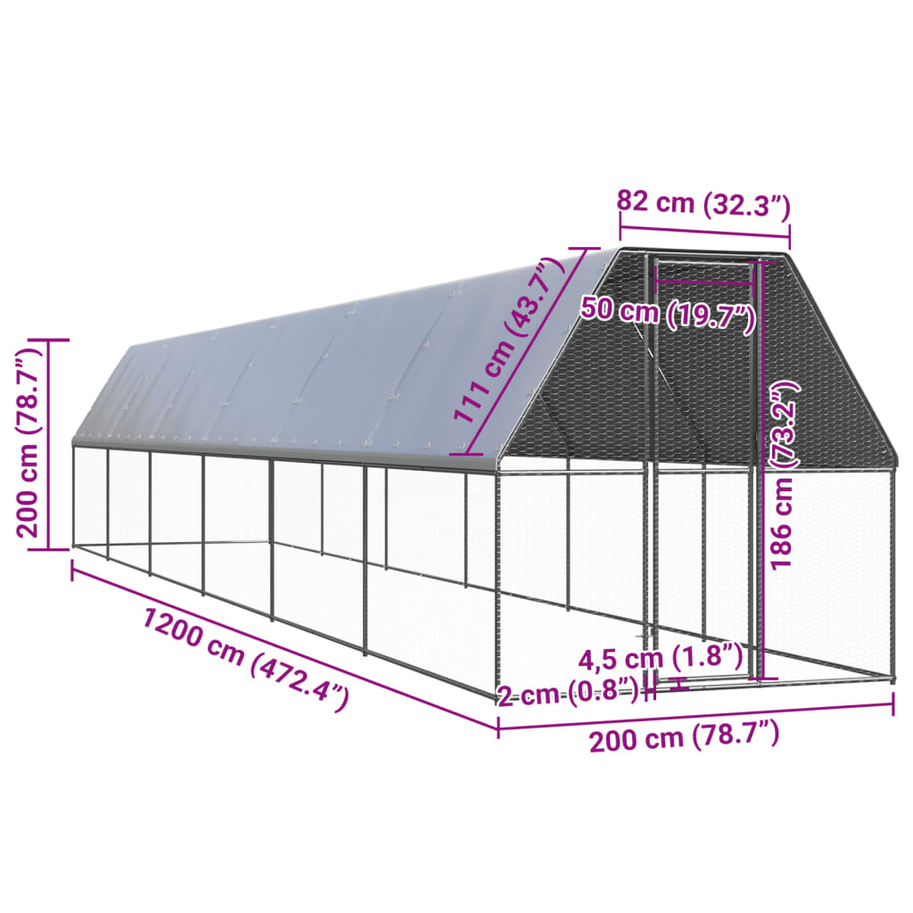 Venkovní klec pro kuřata 2x12x2 m pozinkovaná ocel