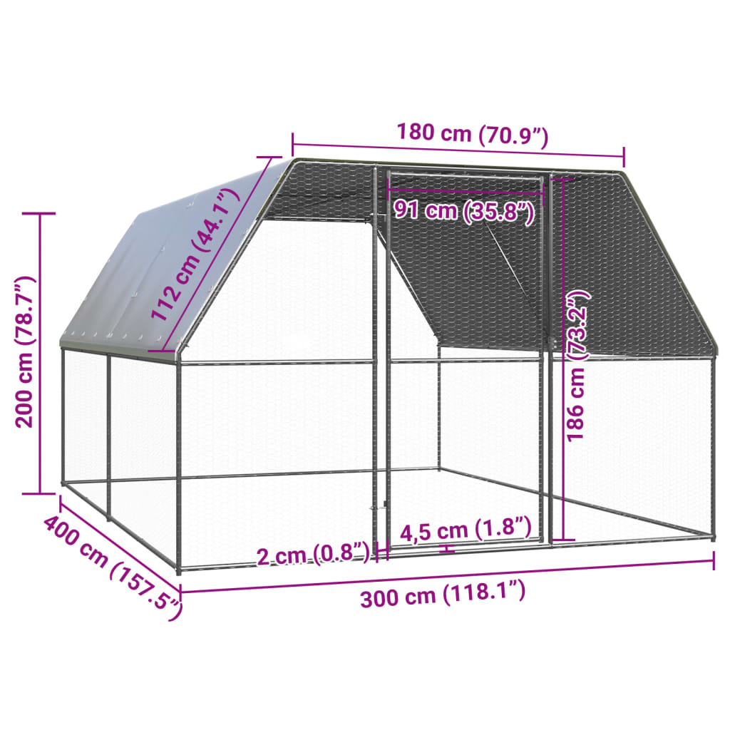 Venkovní klec pro kuřata 3x4x2 m pozinkovaná ocel