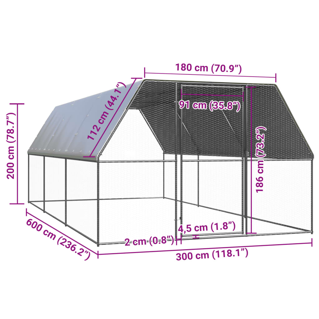 Venkovní klec pro kuřata 3x6x2 m pozinkovaná ocel