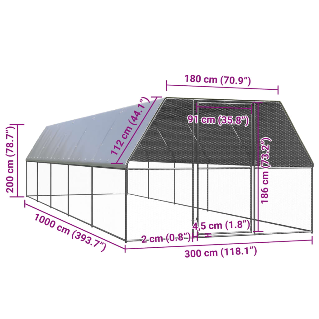 Venkovní klec pro kuřata 3x10x2 m pozinkovaná ocel