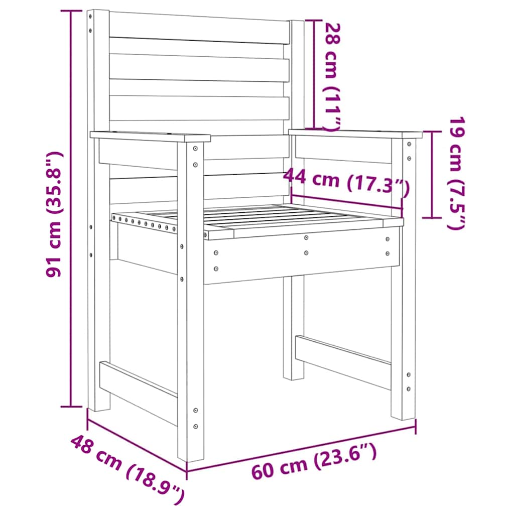 Zahradní židle 2 ks 60 x 48 x 91 cm masivní borové dřevo