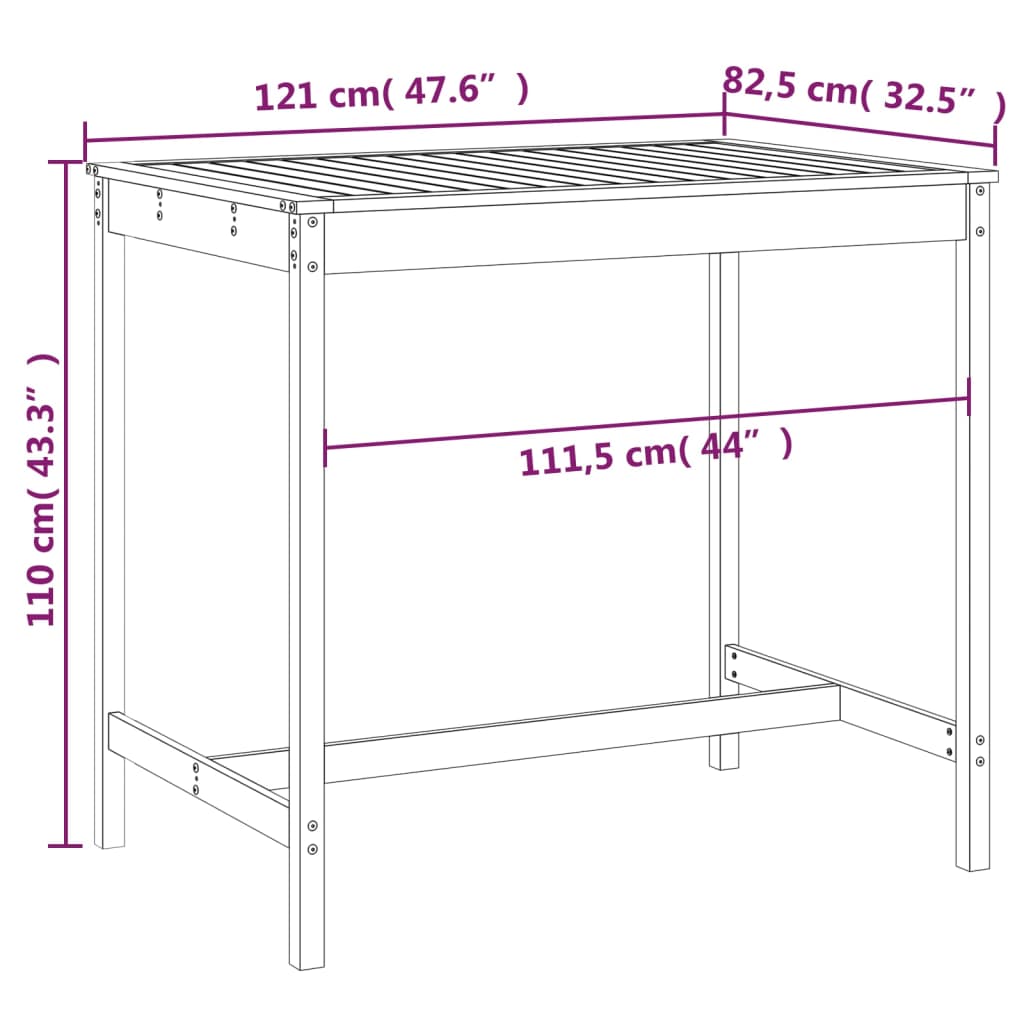 Zahradní stůl 82,5 x 82,5 x 110 cm masivní borové dřevo