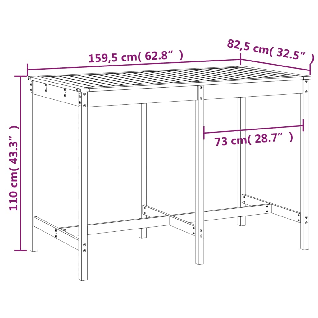 Zahradní stůl 159,5 x 82,5 x 110 cm masivní borové dřevo