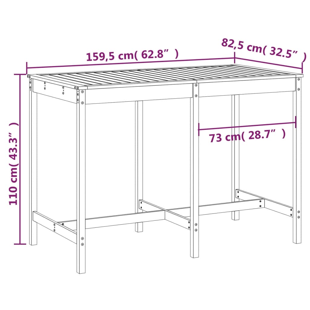 Zahradní stůl bílý 159,5 x 82,5 x 110 cm masivní borové dřevo