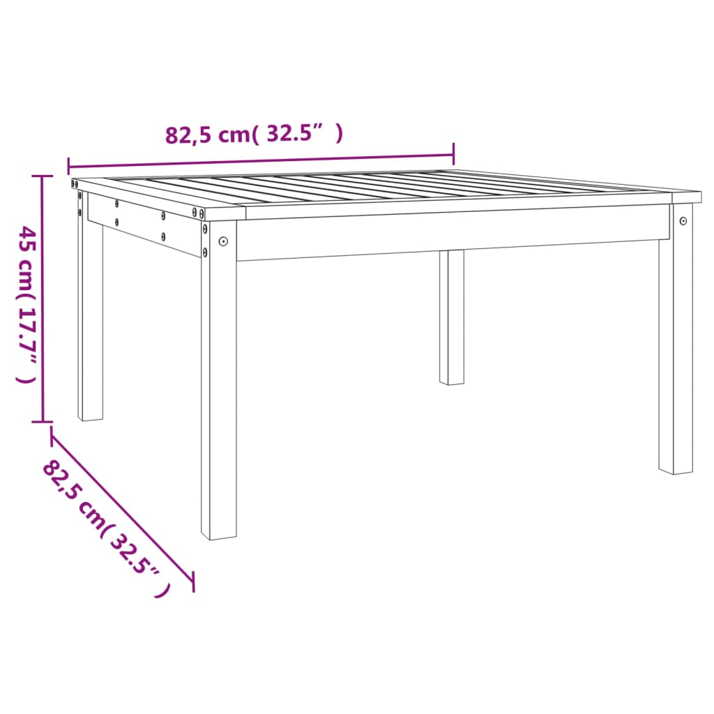 Zahradní stůl černý 82,5 x 82,5 x 45 cm masivní borové dřevo