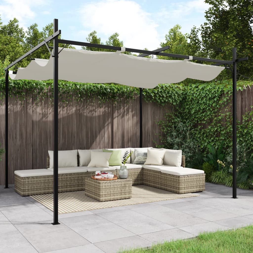 Pergola se zatahovací střechou krémová 295 x 292 x 230 cm