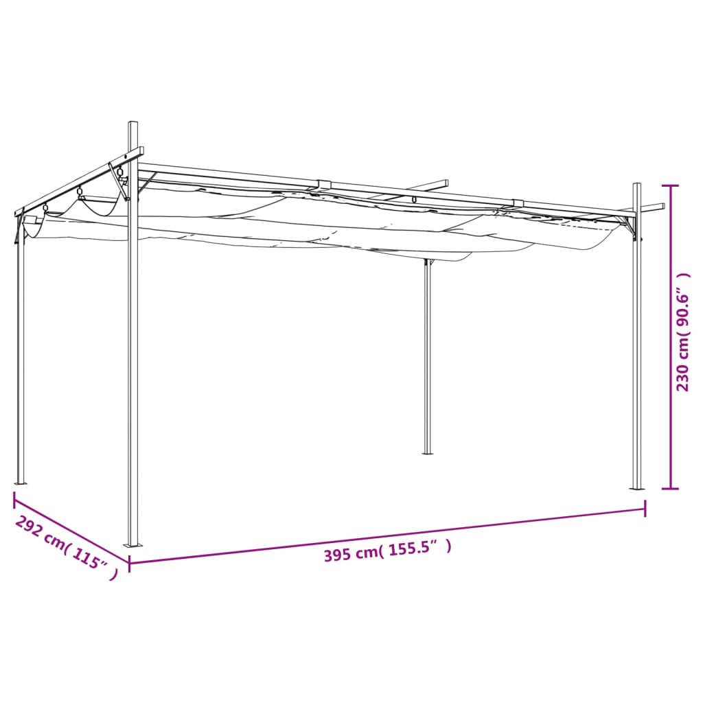 Pergola se zatahovací střechou antracitová 395 x 292 x 230 cm