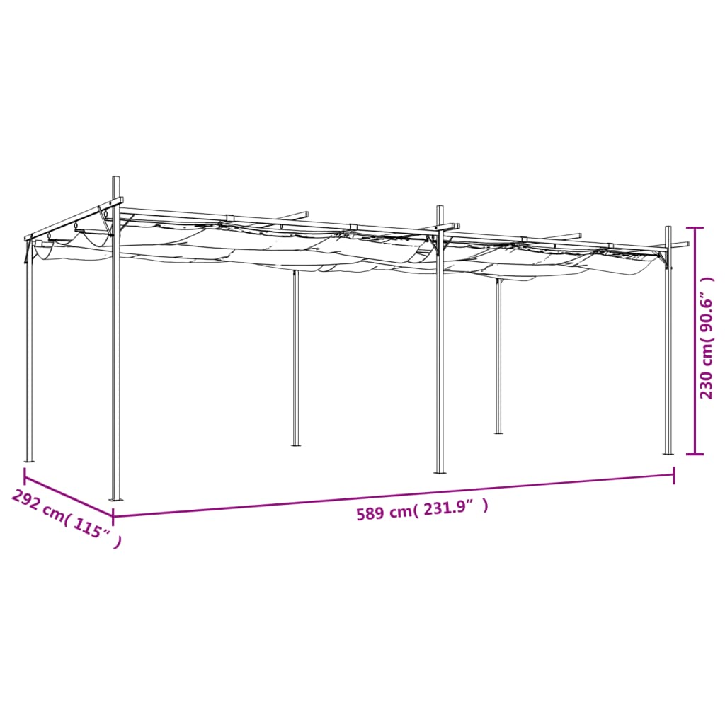 Pergola se zatahovací střechou krémová 589 x 292 x 230 cm