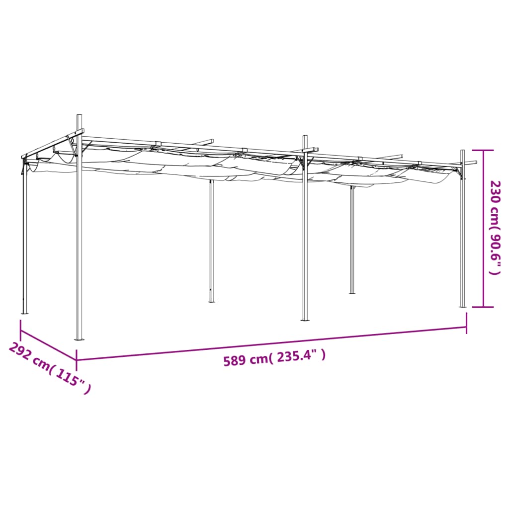Pergola se zatahovací střechou taupe 589 x 292 x 230 cm