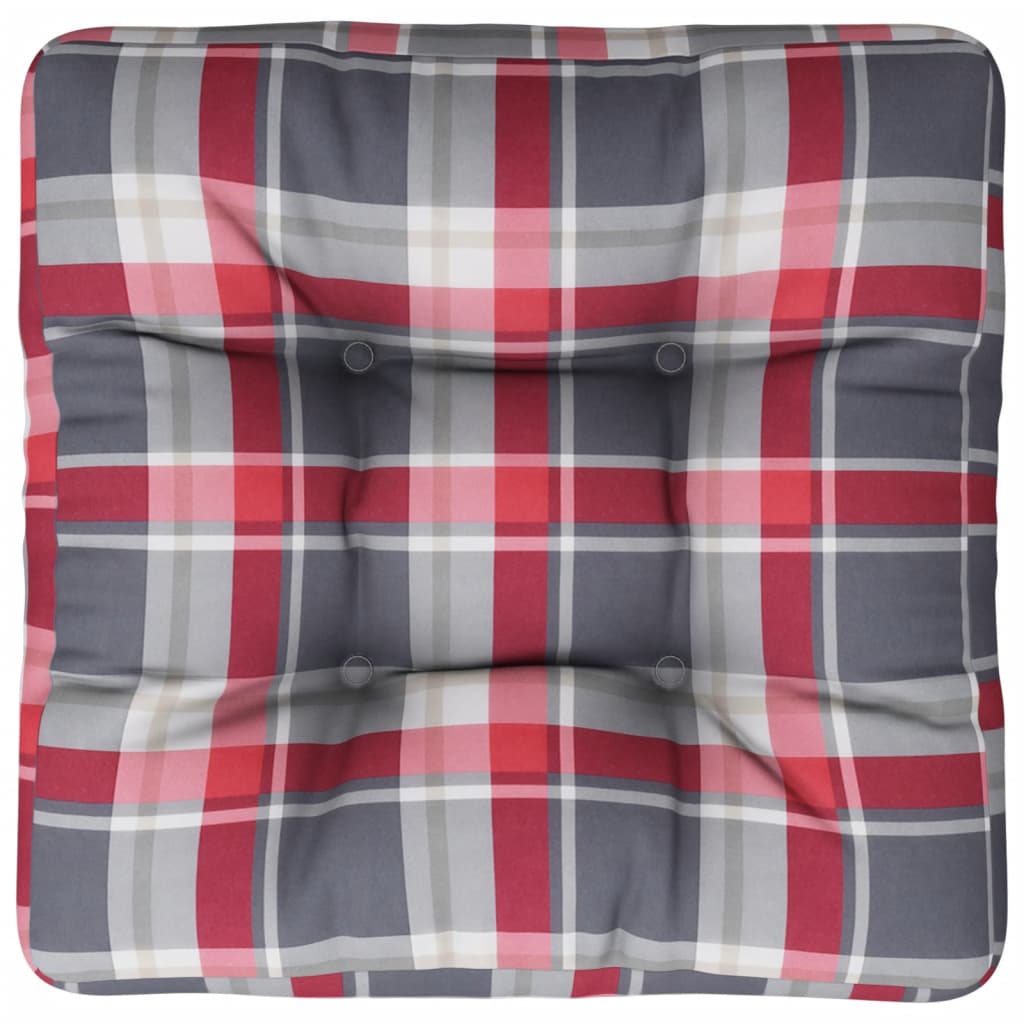 Poduška na palety červená károvaná 50 x 50 x 12 cm textil