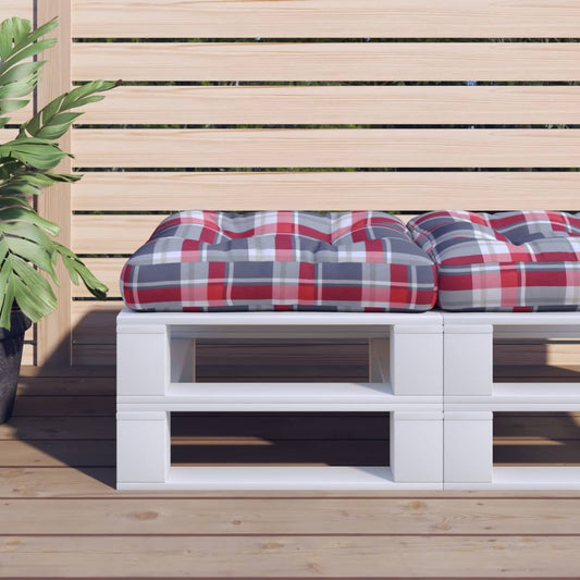 Poduška na palety červená károvaná 50 x 50 x 12 cm textil