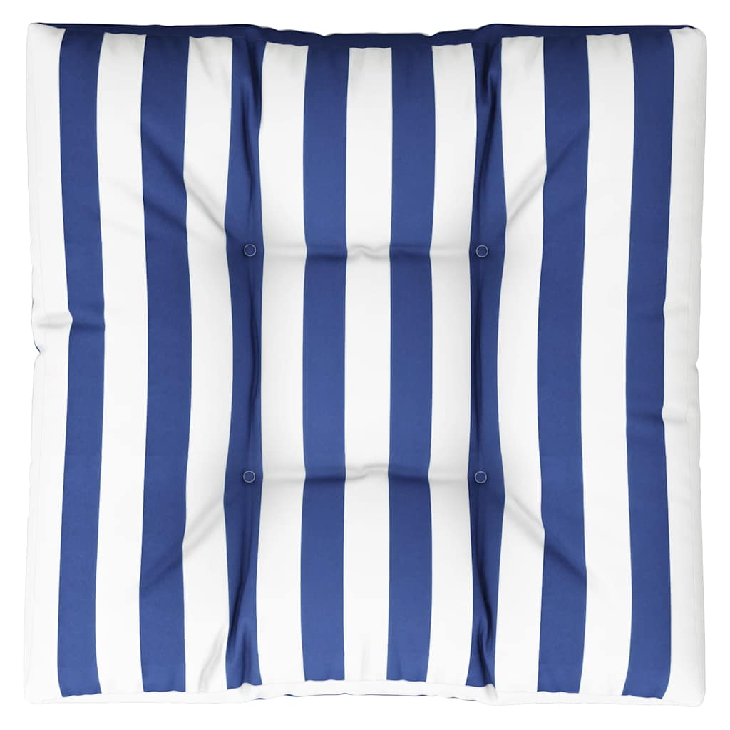 Poduška na palety modré a bílé pruhy 80 x 80 x 12 cm textil