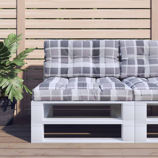 Poduška na palety šedá károvaná 70 x 40 x 12 cm textil