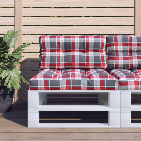 Poduška na palety červená károvaná 80 x 40 x 10 cm textil