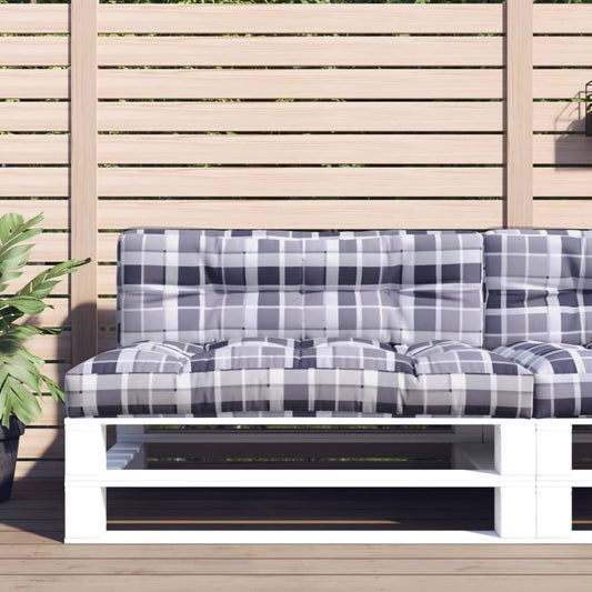 Poduška na palety šedá károvaná 120 x 40 x 12 cm textil