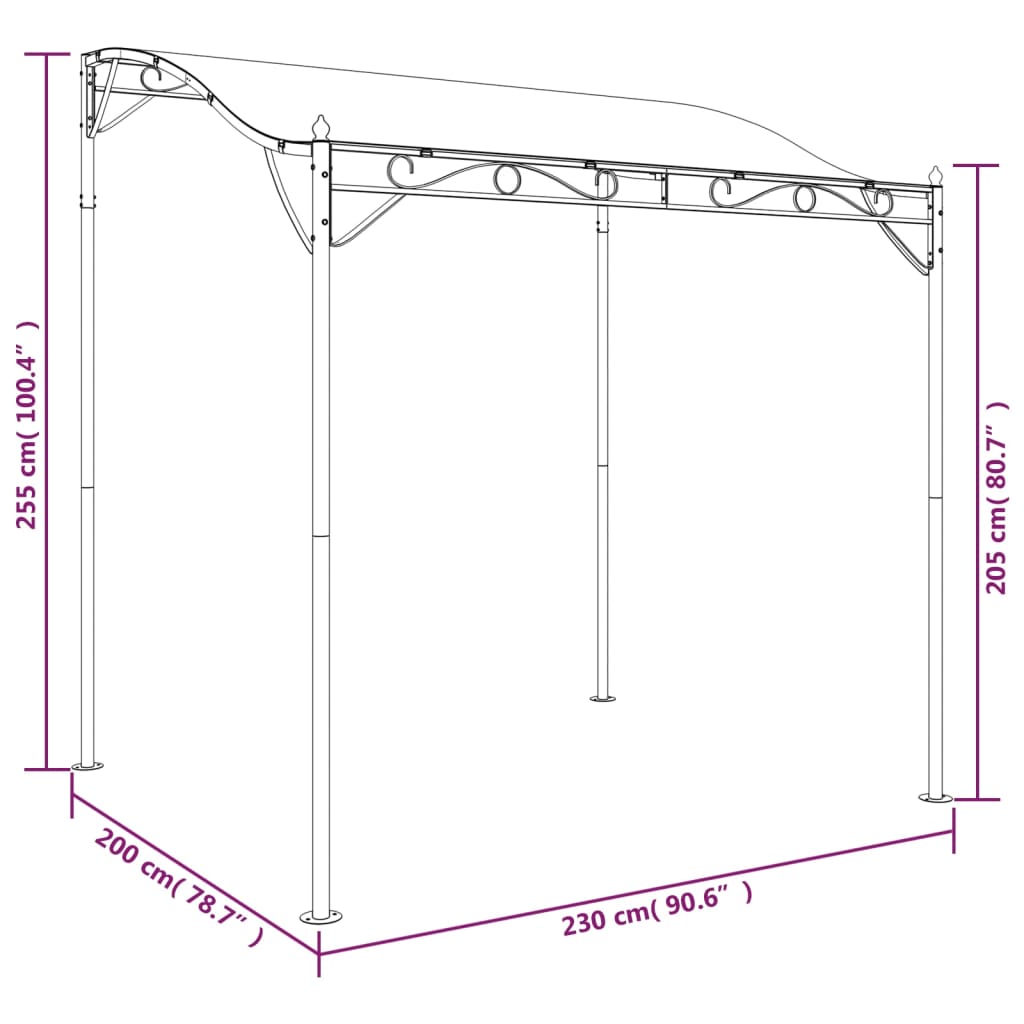 Stříška antracitová 2 x 2,3 m 180 g/m² textil a ocel