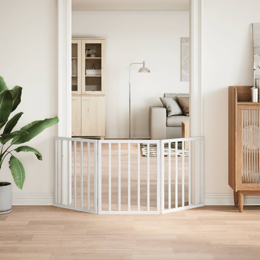Zábrana pro psy skládací 3 panely bílá 150 cm topolové dřevo