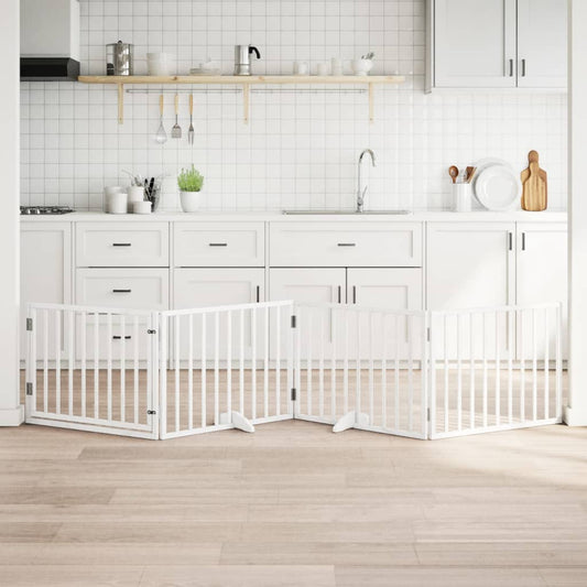 Zábrana pro psy s dvířky skládací 4 panely bílá 320 cm topol