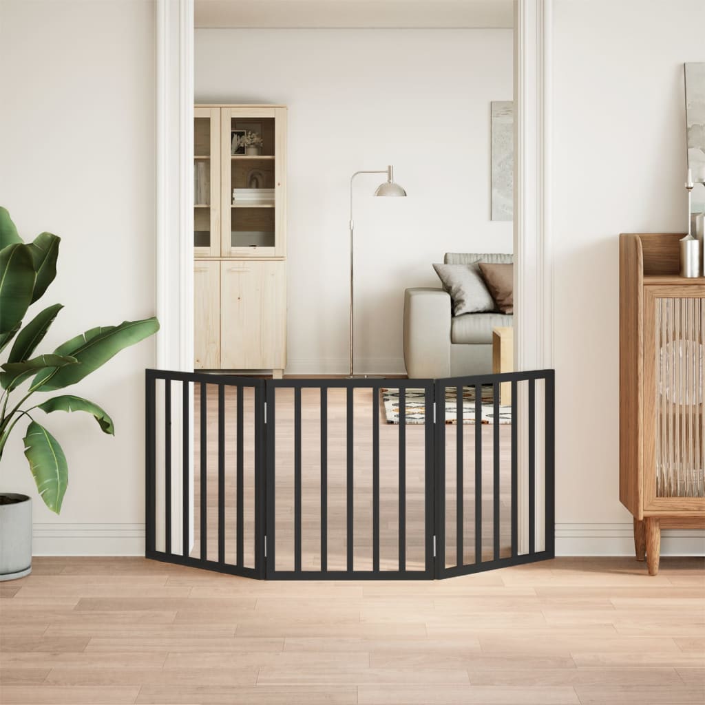 Zábrana pro psy skládací 3 panely černá 150 cm topolové dřevo