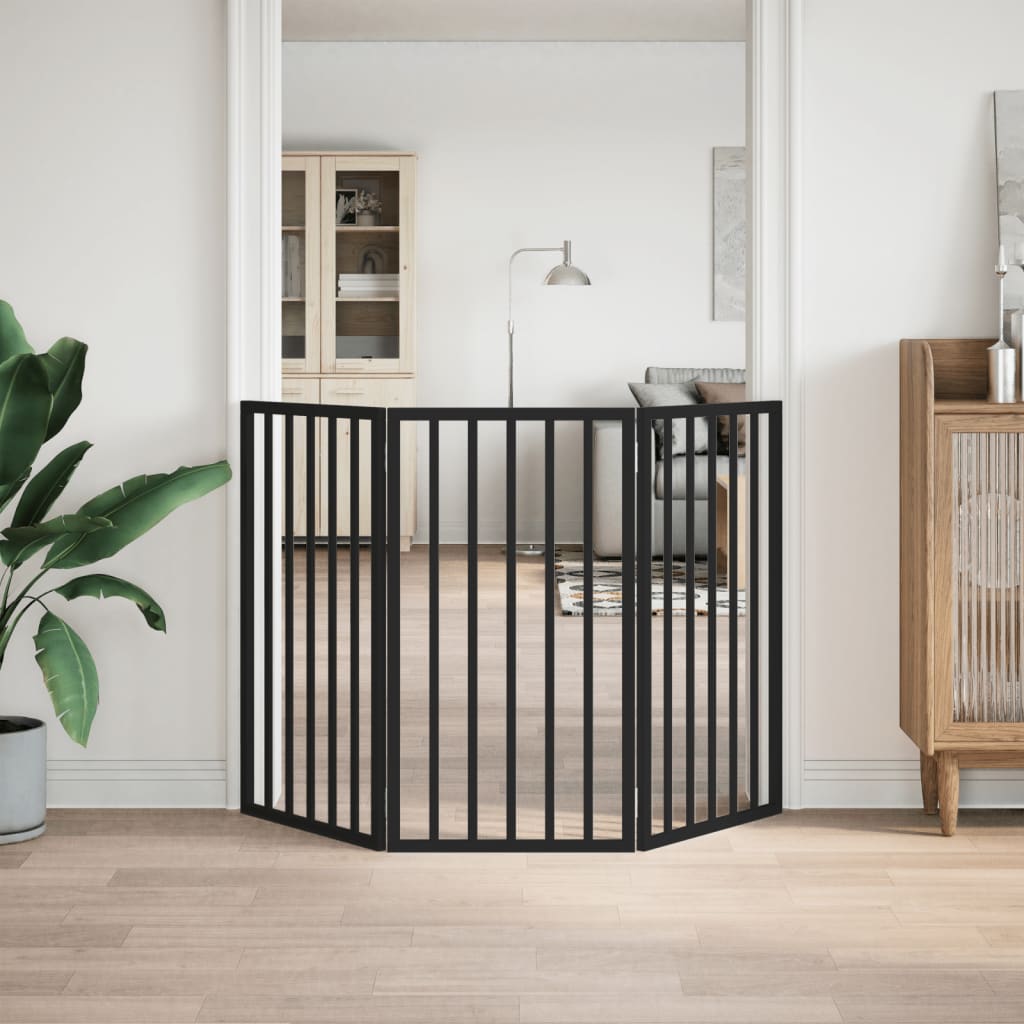 Zábrana pro psy skládací 3 panely černá 150 cm topolové dřevo