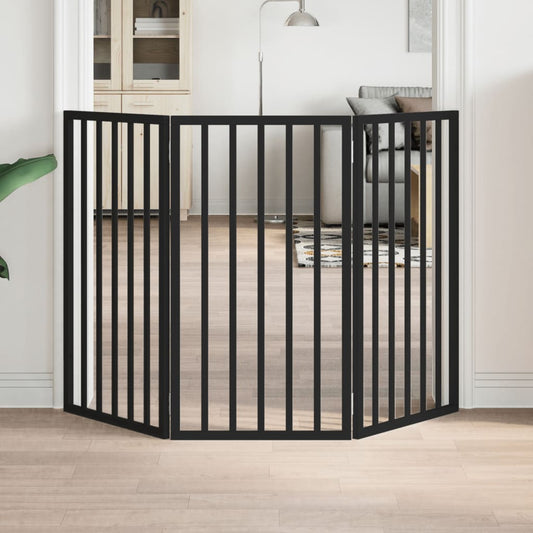Zábrana pro psy skládací 3 panely černá 150 cm topolové dřevo