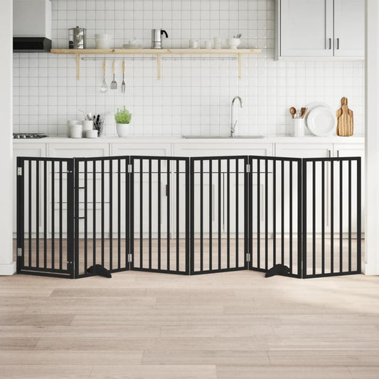 Zábrana pro psy s dvířky skládací 6 panelů černá 300 cm topol