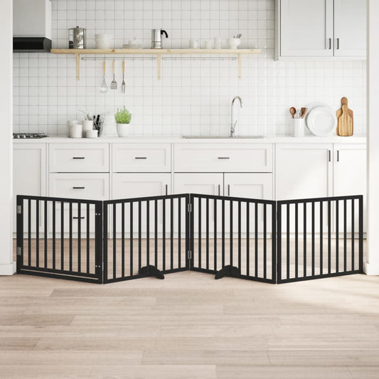 Zábrana pro psy s dvířky skládací 4 panely černá 320 cm topol