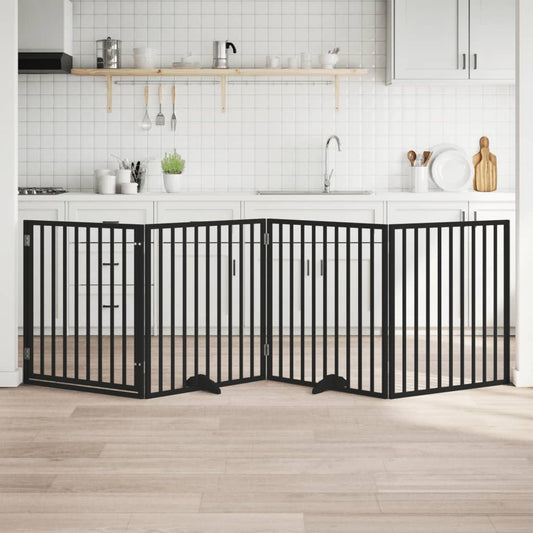 Zábrana pro psy s dvířky skládací 4 panely černá 320 cm topol