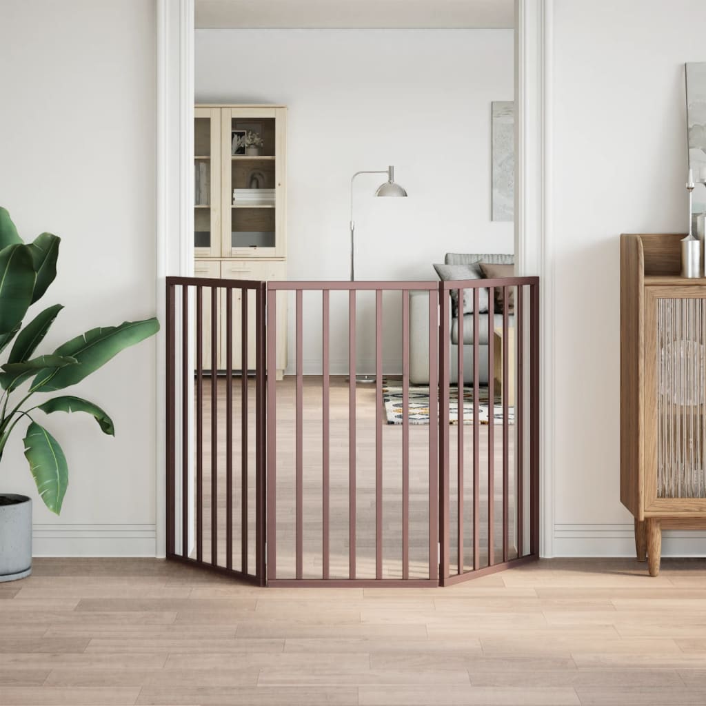 Zábrana pro psy skládací 3 panely hnědá 150 cm topolové dřevo