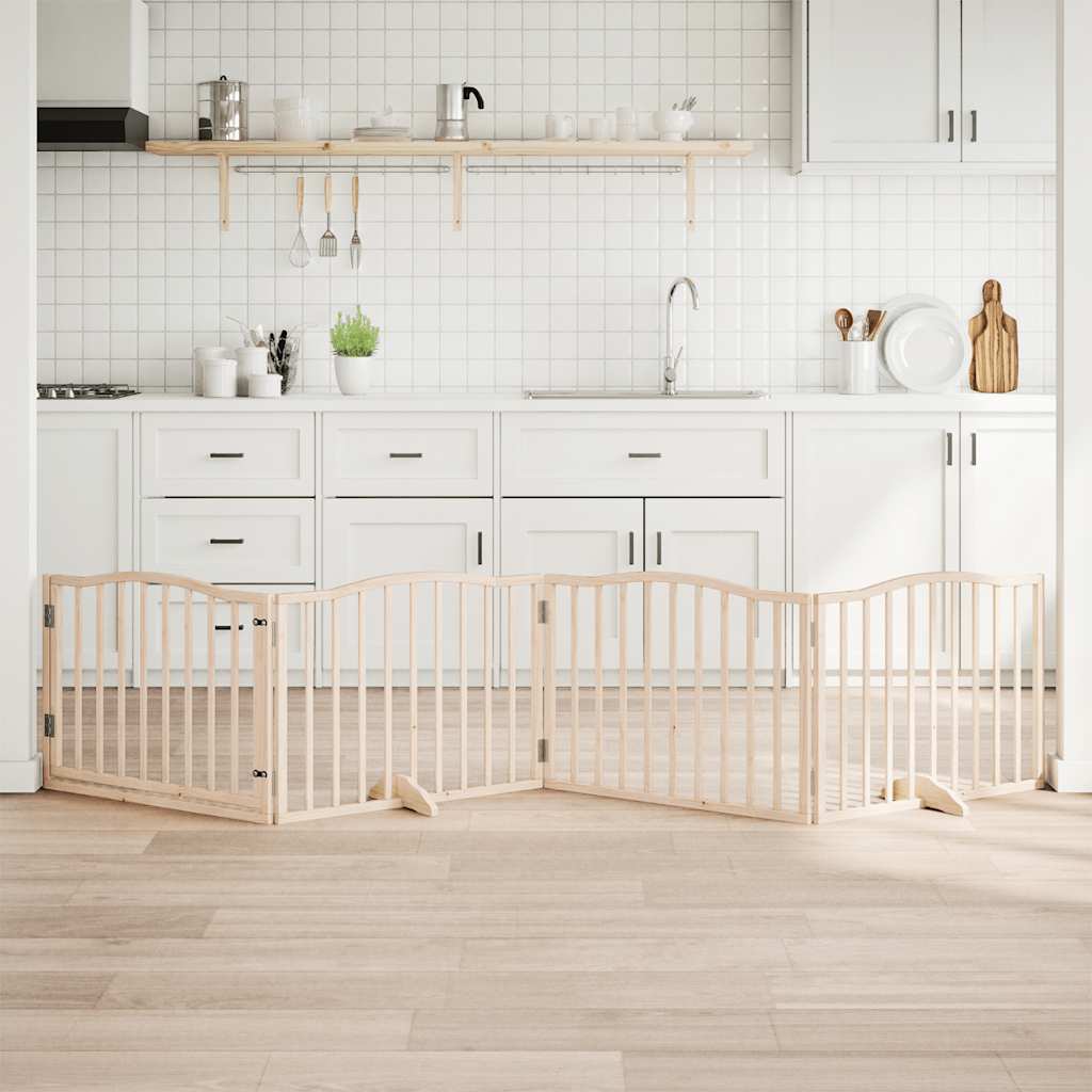 Zábrana pro psy s dvířky skládací 4 panely 320cm topolové dřevo