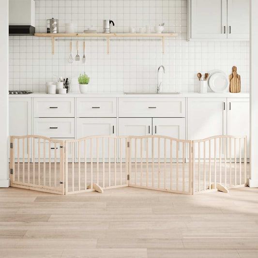 Zábrana pro psy s dvířky skládací 4 panely 320cm topolové dřevo