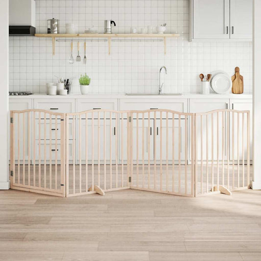 Zábrana pro psy s dvířky skládací 4 panely 320cm topolové dřevo