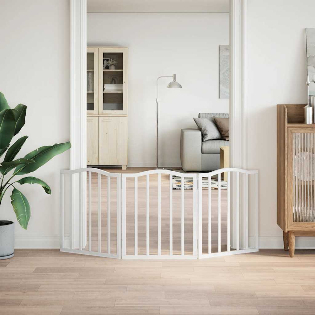 Zábrana pro psy skládací 3 panely bílá 150 cm topolové dřevo