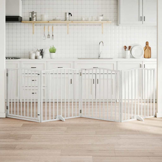 Zábrana pro psy s dvířky skládací 4 panely bílá 320 cm topol