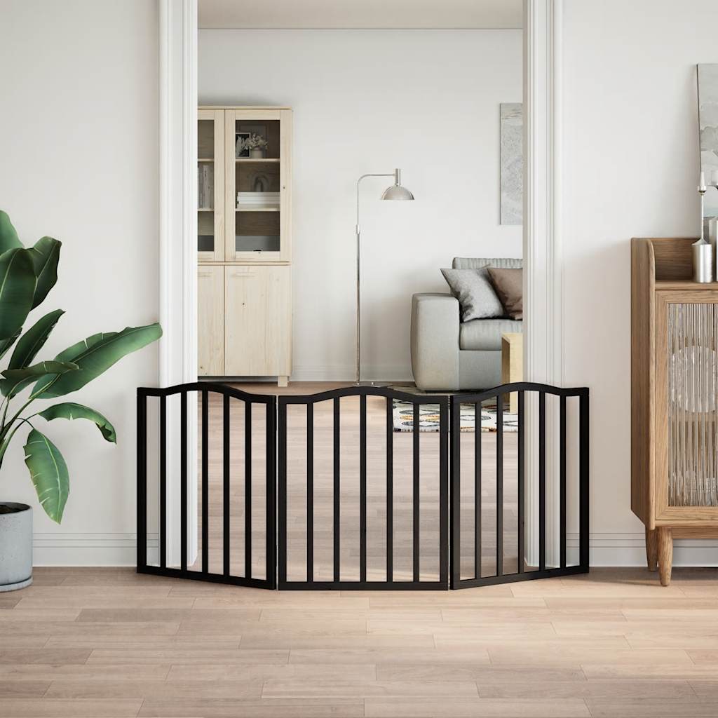 Zábrana pro psy skládací 3 panely černá 150 cm topolové dřevo