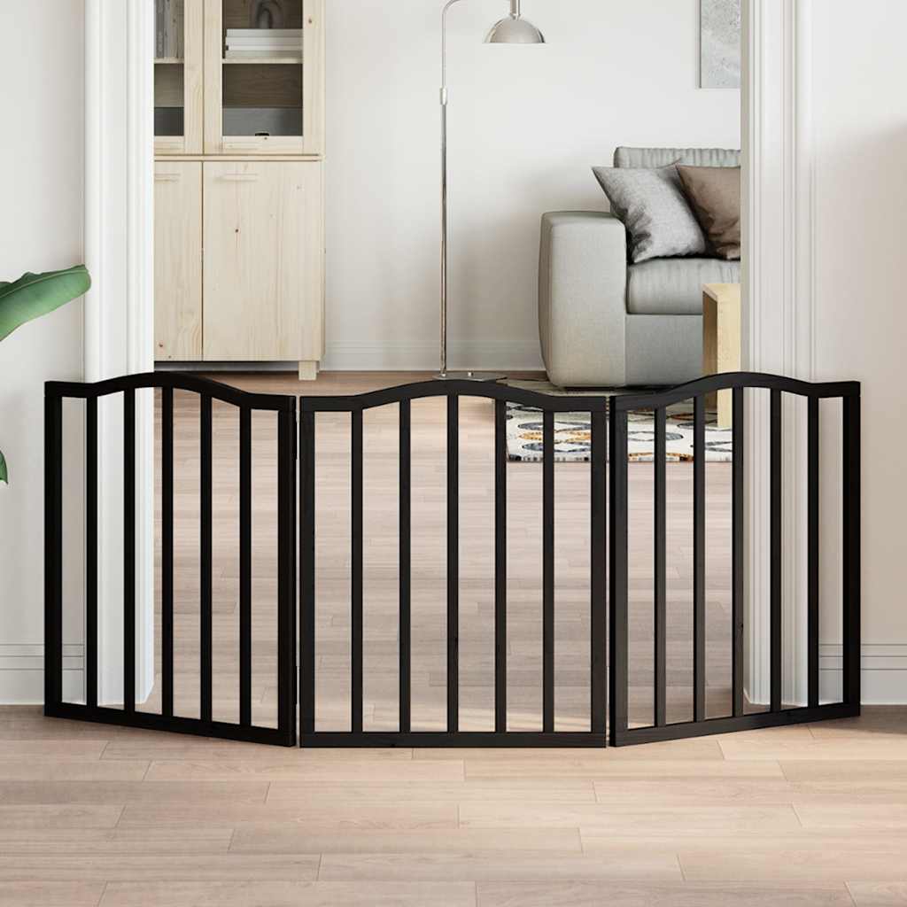 Zábrana pro psy skládací 3 panely černá 150 cm topolové dřevo